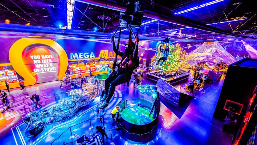 AREA15 in Las Vegas — A 200,000-sq-ft immersive entertainment complex off I-15 — Meow Wolf, Lost Spirits Distillery, ax throwing, VR, and a Liftoff balloon ride