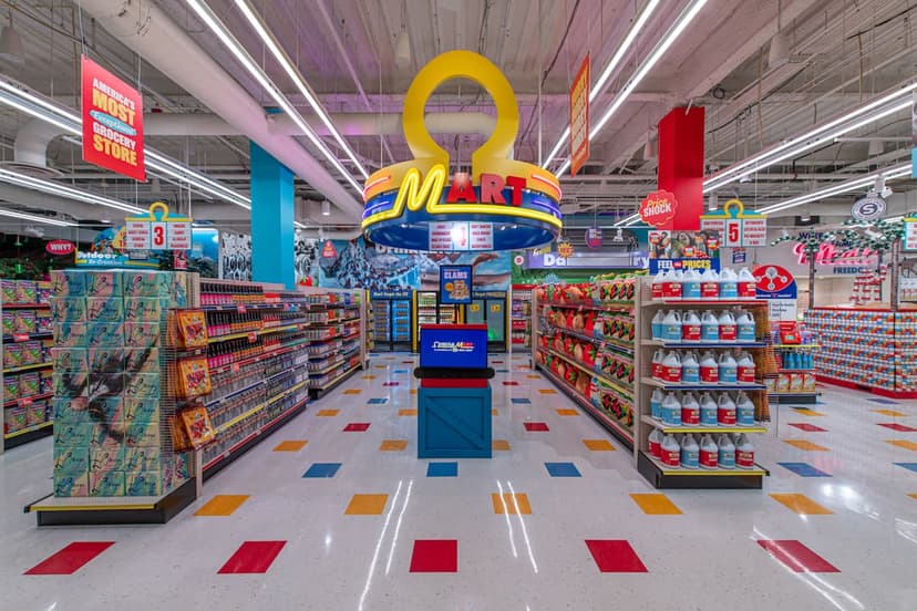 Meow Wolf's Omega Mart in Las Vegas — A surreal, fully immersive faux-supermarket experience inside AREA15 — secret passages behind the cereal shelves into a sci-fi narrative
