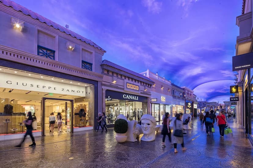 The Forum Shops at Caesars in Las Vegas — The 636,000-sq-ft Roman-themed mall inside Caesars Palace, anchored by a spiral escalator and 160-plus luxury and mid-market stores